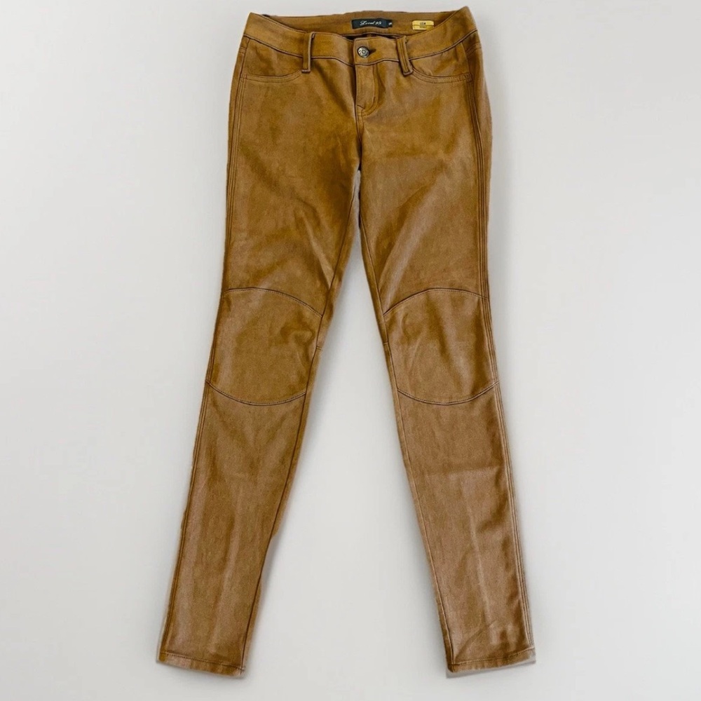 Level 99 Liza Skinny Faux Suede Pants Camel Tan Brown EUC